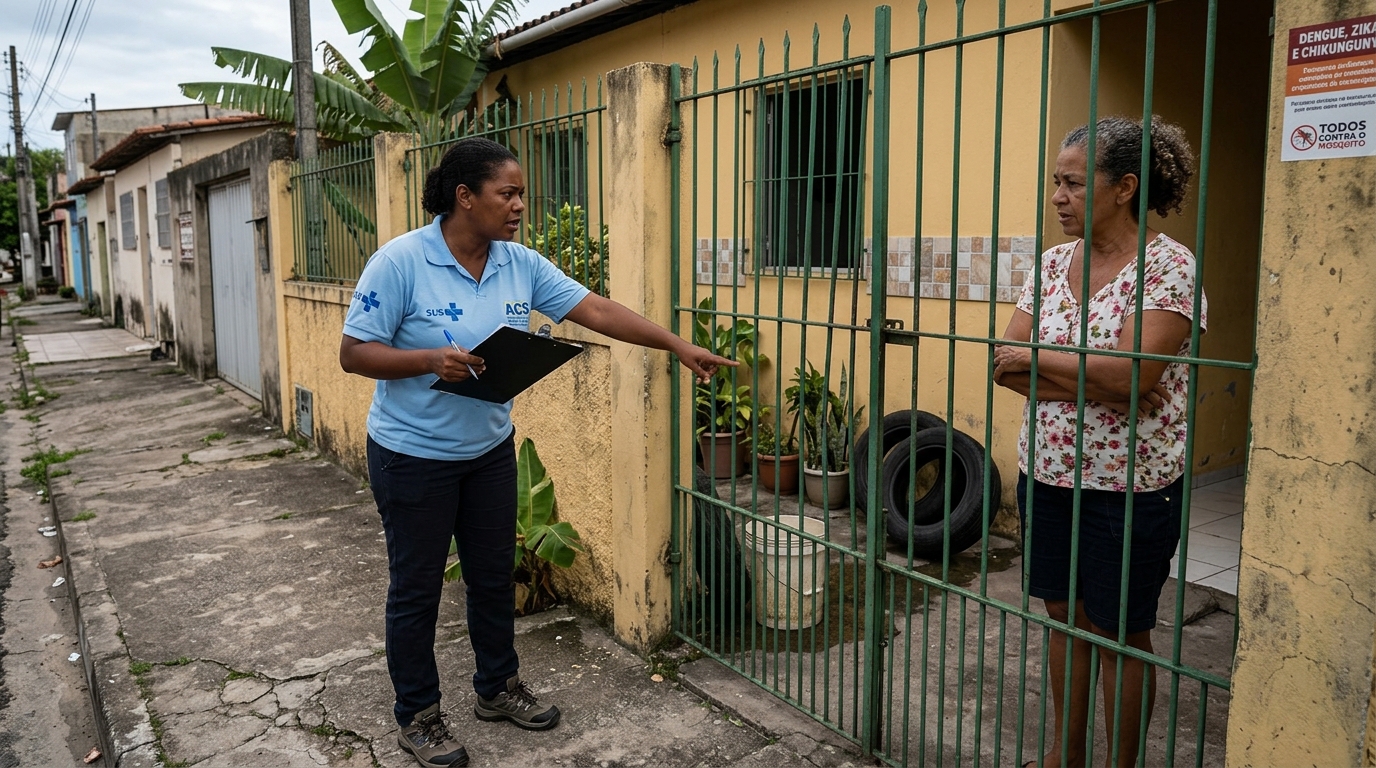 Agente comunitário de saúde encontra 14 focos de dengue em um único quintal e a multa da vigilância chega ao morador que se recusou a abrir o portão três vezes