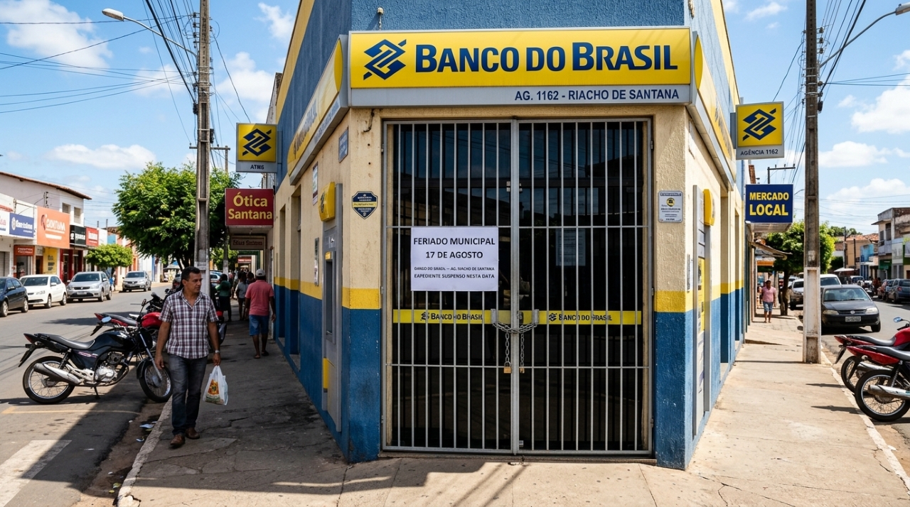 Agência bancária fechada em Riacho de Santana durante o feriado municipal de 17 de agosto