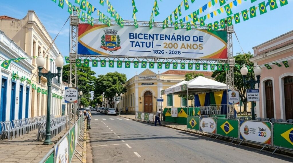 Rua central de Tatuí preparada para o desfile cívico em comemoração aos 200 anos do município