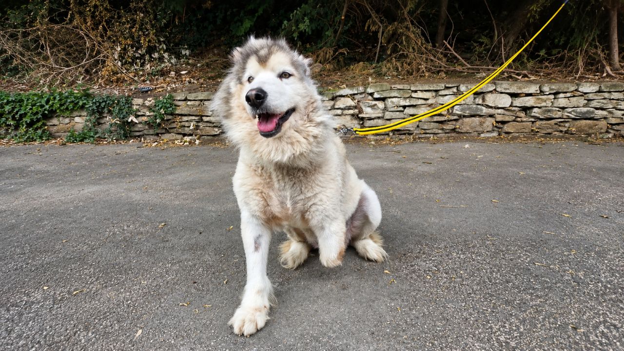 Husky dócil resgatada do comércio de carne descobre uma nova vida e parece não perceber que é diferente