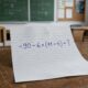 Folha sobre uma mesa de estudos com a expressão “100 − (6² ÷ 4) × 7” escrita em destaque e um lápis ao lado, sem mostrar o resultado