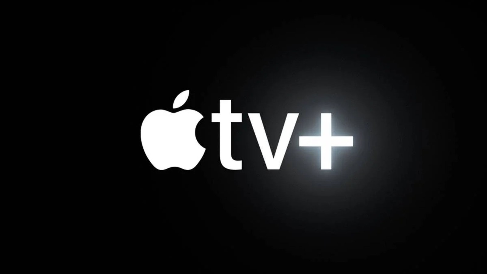 Logotipo branco da Apple TV+ em um fundo escuro com um brilho suave