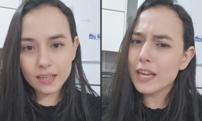Kaline Macedo, mulher de cabelos escuros, com expressões diferentes em duas fotos lado a lado