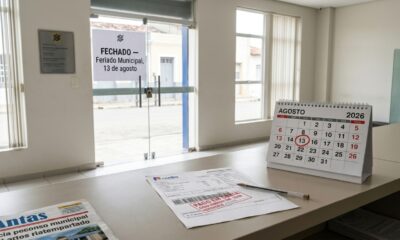 Agência bancária fechada durante o feriado municipal de 13 de agosto em Antas, Bahia, com boleto e comprovante de pagamento