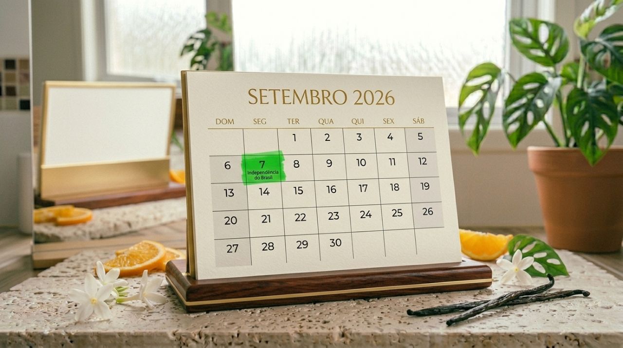 Calendário de setembro de 2026 com o dia 7, segunda-feira e feriado da Independência do Brasil, destacado