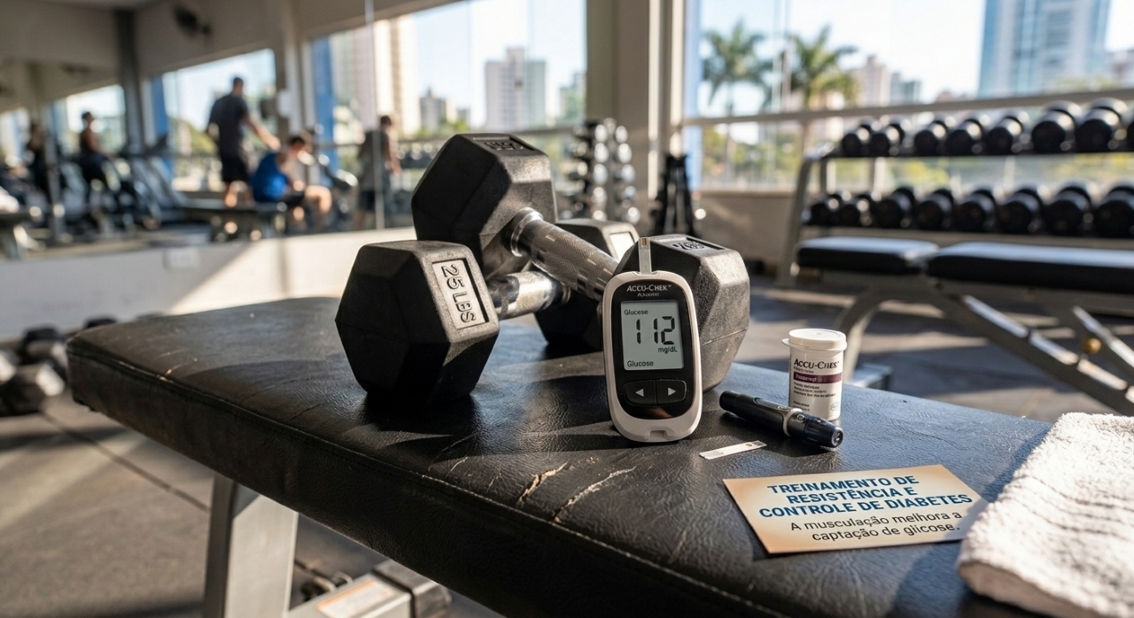 Treino de força, acompanhamento profissional e monitoramento da glicemia fazem parte de uma rotina mais segura para quem vive com diabetes tipo 2.