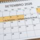 Calendário de setembro de 2026 com os dias 5, 6 e 7 destacados, mostrando o feriadão da Independência do Brasil.