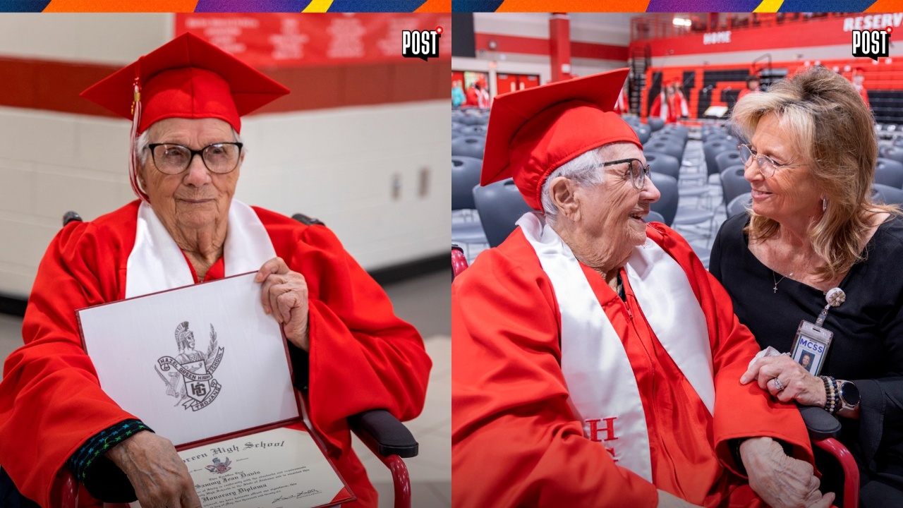 Aos 102 anos, ela largou a escola ainda adolescente para sustentar a família durante a Segunda Guerra, nunca voltou, e mais de oitenta anos depois recebeu das mãos da direção o diploma honorário do ensino médio que ficou pendente a vida inteira
