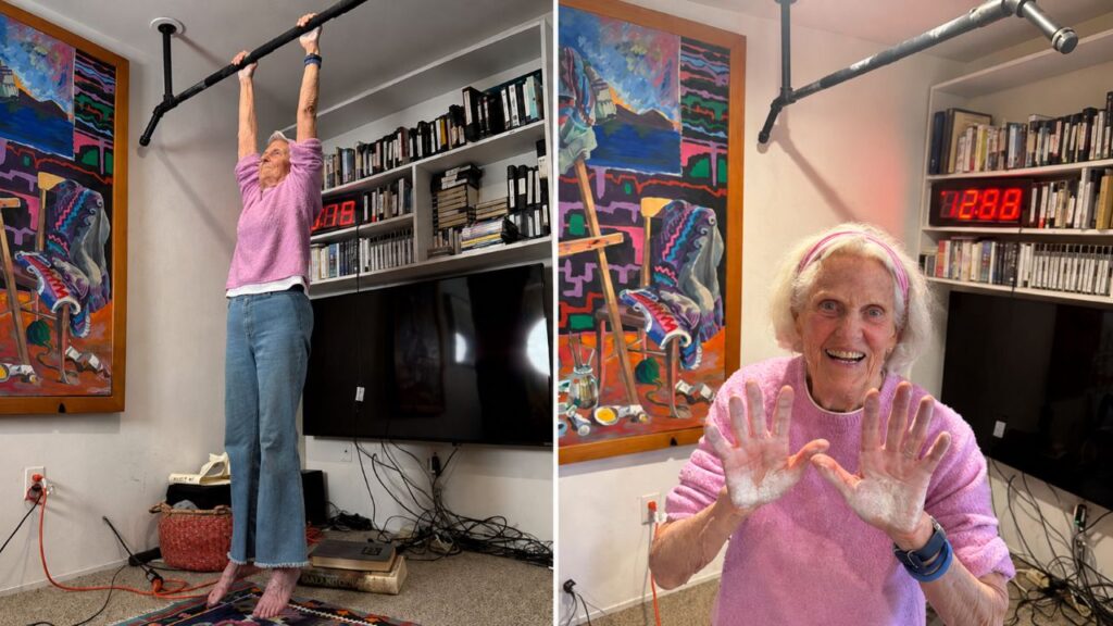 Mulher de 90 anos quebra recorde na barra fixa e mostra por que esse exercício faz tão bem à saúde