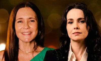 Adriana Esteves sorrindo e Débora Falabella com expressão séria, lado a lado