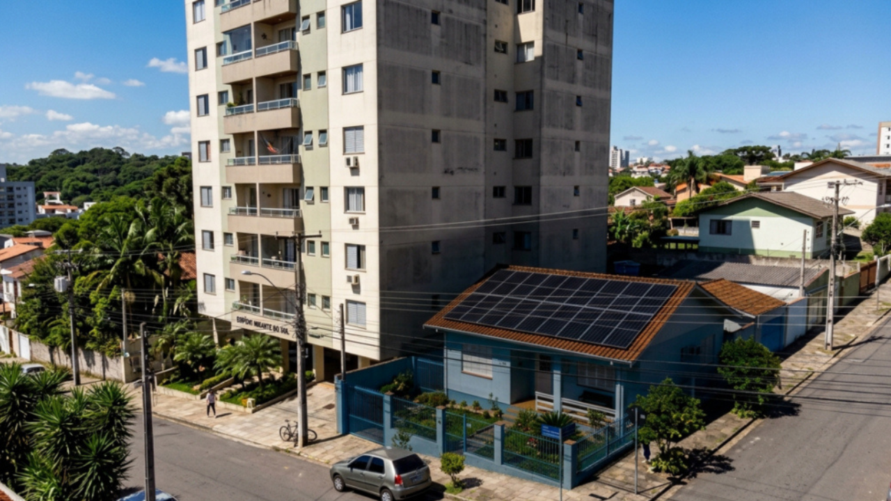 Vizinho constrói prédio de 8 andares, bloqueia 100% dos painéis solares da casa ao lado e é obrigado a pagar R$ 4.500 por mês
