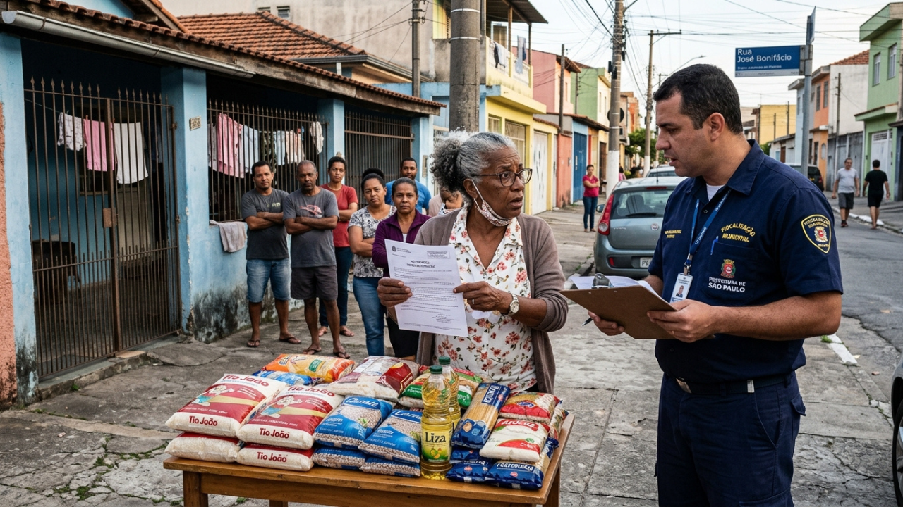Aposentada constrói balcão de doação de alimentos na calçada para famílias carentes e é multada em R$ 3.800 por propaganda e uso comercial irregular da via