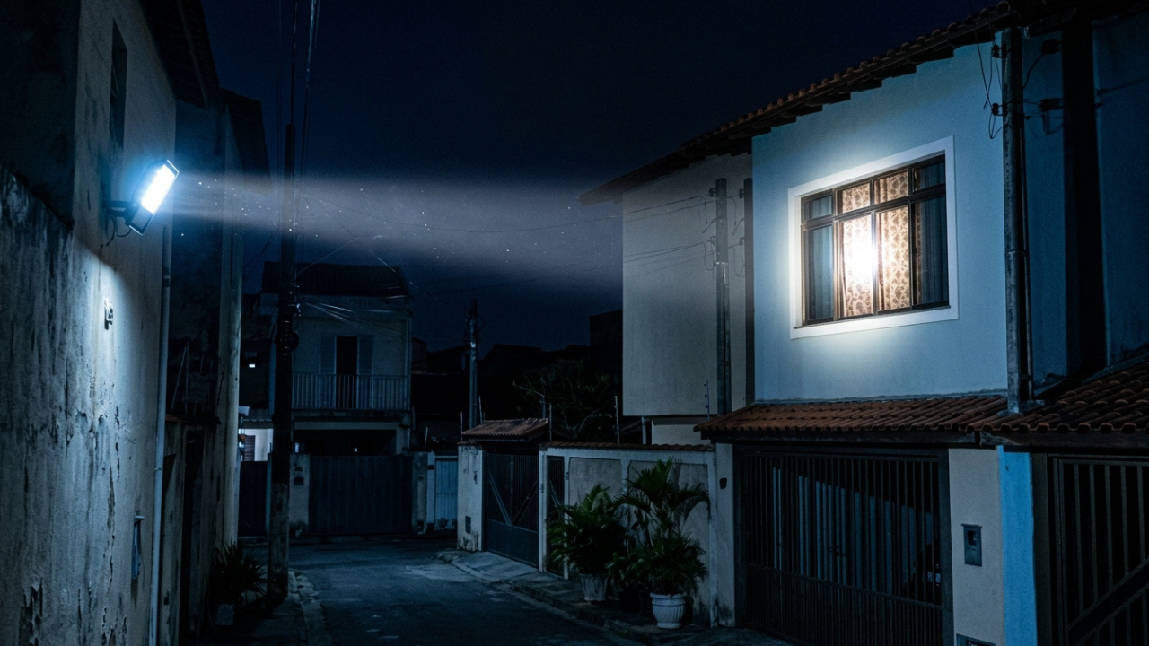 Vizinho instala refletor apontado para a janela do quarto e deixa a luz acesa a noite inteira, morador decide levar a disputa adiante