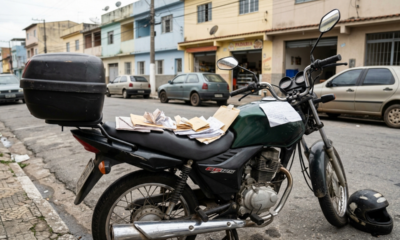Motoboy compra moto usada por R$ 16 mil, financia em 48 vezes com parcela de R$ 540 e no segundo mês o câmbio trava no farol; o conserto de R$ 3.400 supera dois meses de trabalho e ele precisa escolher entre pagar a oficina ou a parcela