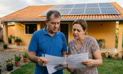 Casal instala painel solar de R$ 38 mil financiado para reduzir a conta de luz e, no terceiro mês, a distribuidora aplica a nova regra de compensação e a economia prometida pela empresa cai pela metade