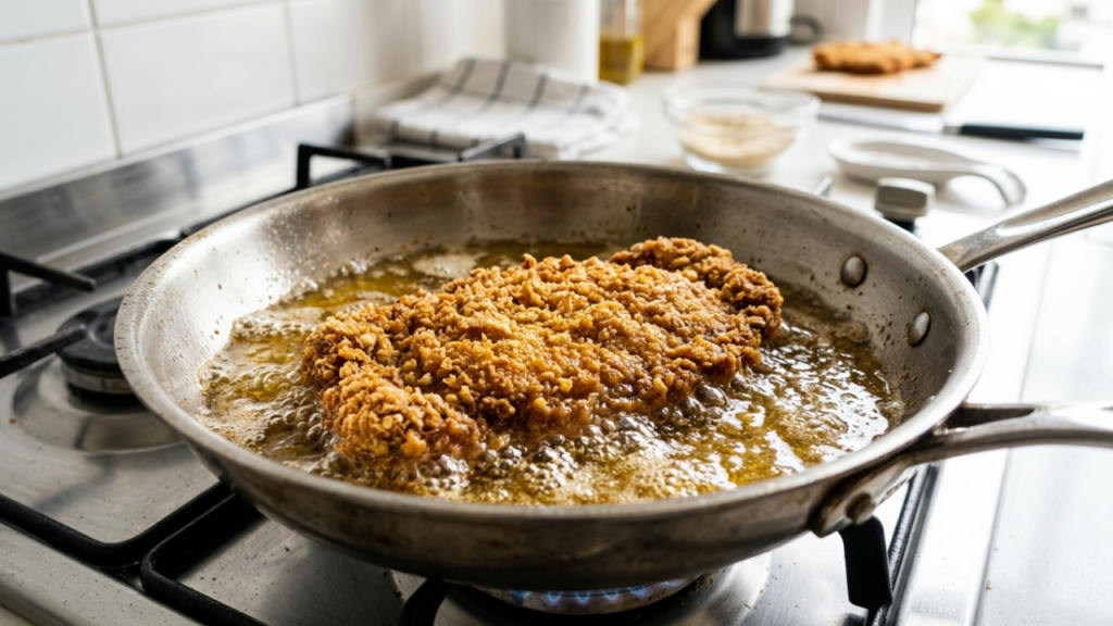 Chefs de cozinha concordam: "Para o bife à milanesa não soltar a casquinha, não frite em óleo frio, mas empane duas vezes e mergulhe a 170°C"