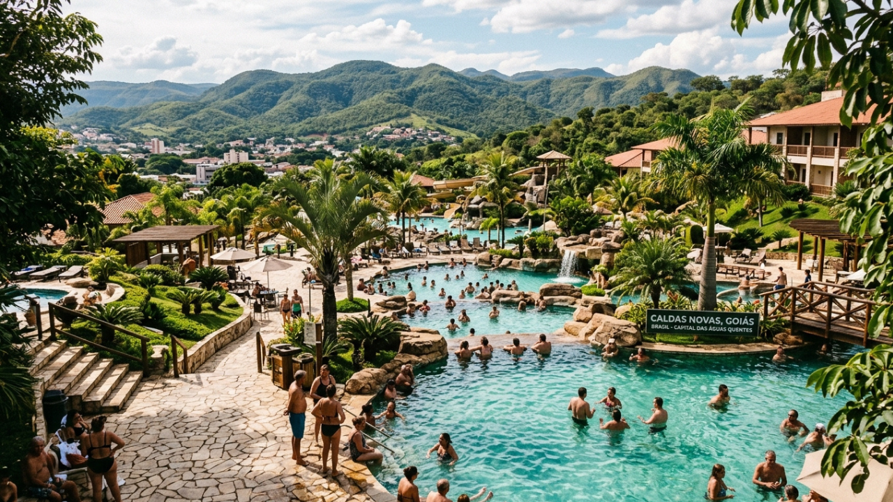 Mais de 50°C saem do subsolo e alimentam piscinas naturais onde o banho acontece sem qualquer sistema artificial de aquecimento