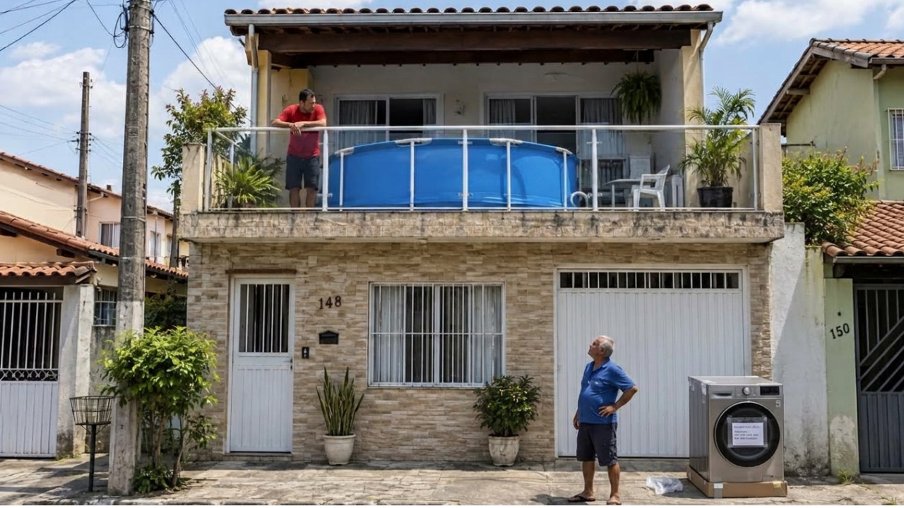 Morador instala piscina plástica de 5 mil litros na cobertura, vaza, infiltra a casa, destrói o teto de gesso e a lava e seca de R$ 9 mil do vizinho do andar de baixo