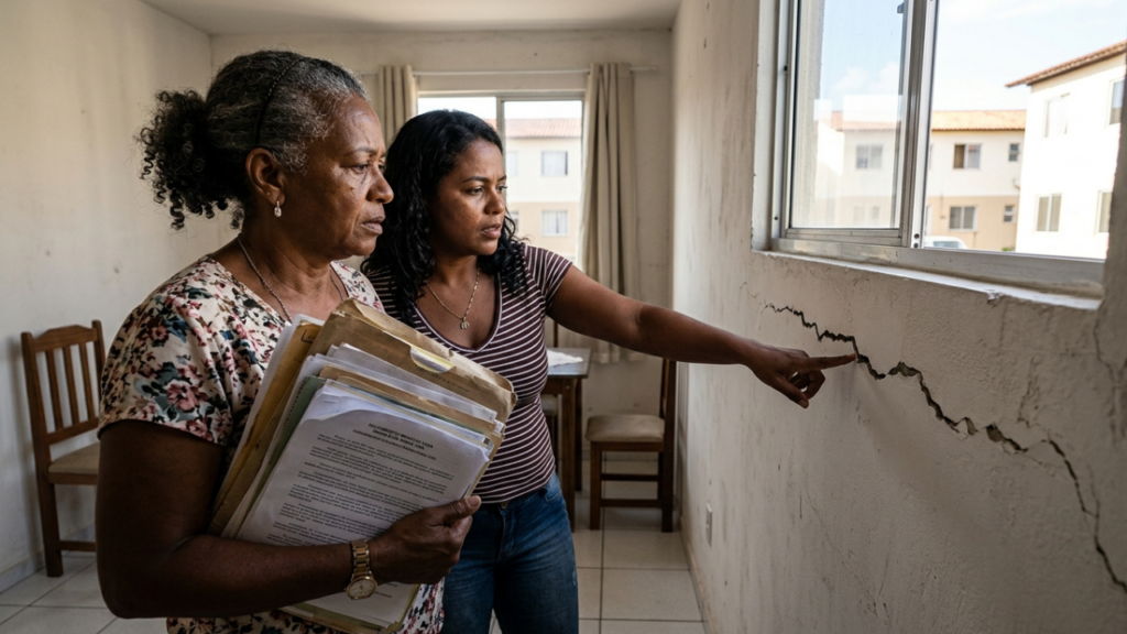 Filha cadastra mãe de 68 anos no Minha Casa Minha Vida para sair do aluguel de R$ 1.400, é aprovada e descobre 11 defeitos da construtora graves na vistoria do imovel
