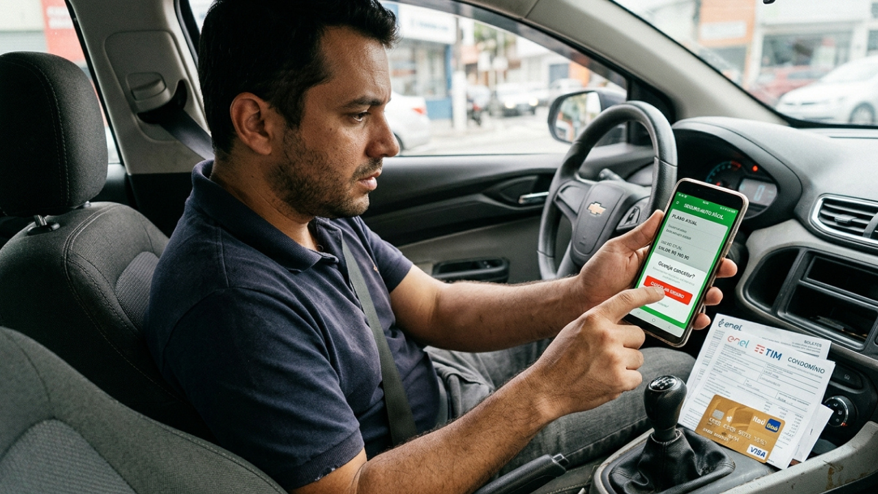 Motorista cancela seguro de carro de R$ 250 por mês direto no aplicativo, empresa ignora o clique, continua debitando no cartão de crédito por um ano e é condenada a devolver R$ 6 mil