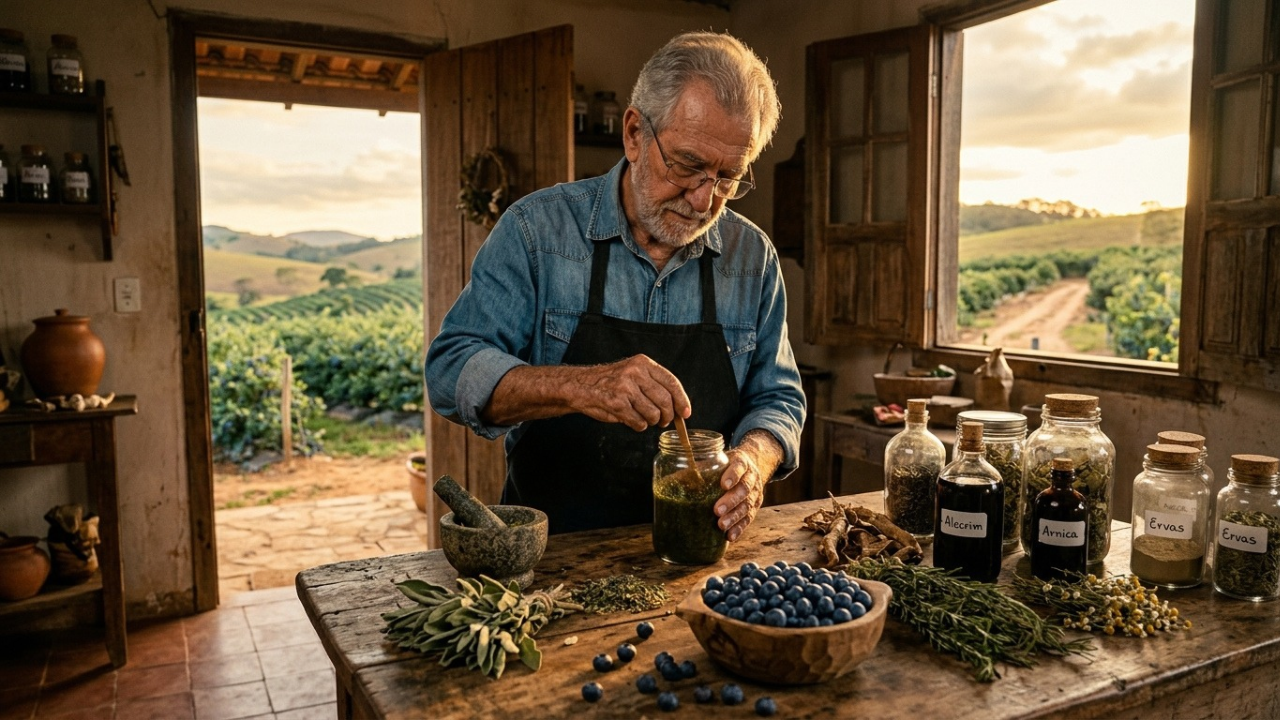 Aos 75 anos, ex-médico cirurgião abandonou carreira e vive há 25 anos em pequeno sítio de 4 hectares onde cultiva 500 pés de mirtilo e produz os próprios remédios