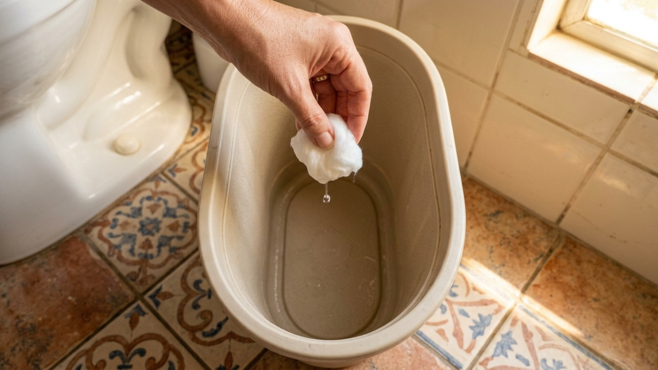 Colocar um algodão encharcado de vinagre no fundo da lixeira: para que serve e o que acontece com o cheiro do banheiro