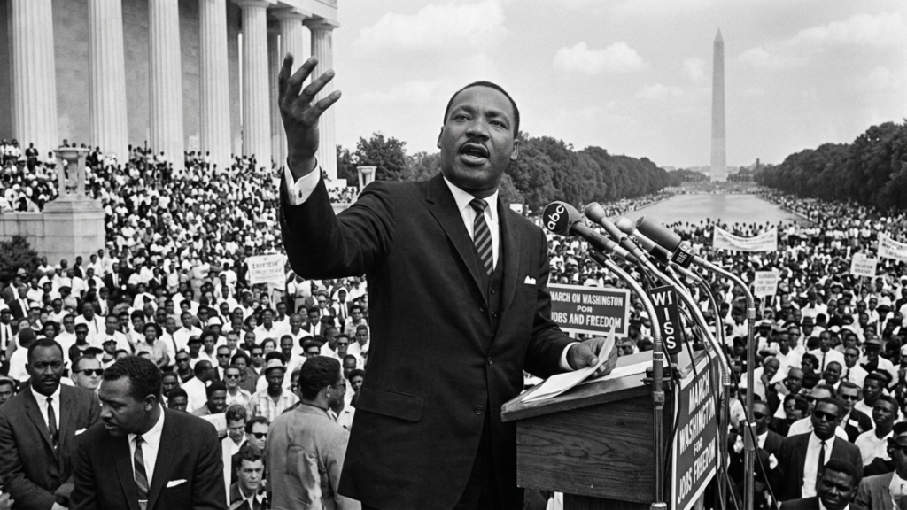 Martin Luther King Jr, pastor e ativista de direitos: “A escuridão não pode expulsar a escuridão; apenas a luz pode fazer isso. O ódio não pode expulsar o ódio; apenas o amor pode fazer isso.” Sobre a superação de conflitos estruturais e pessoais através da compaixão, em vez da retaliação