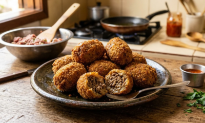 Chefes de cozinha afirmam: “Para o bolinho de carne moída não desmanchar ao tocar no óleo quente, não use apenas ovo para dar liga, mas adicione 2 fatias de pão de forma umedecidas no leite e amasse bem com as mãos por 3 minutos antes de enrolar.”