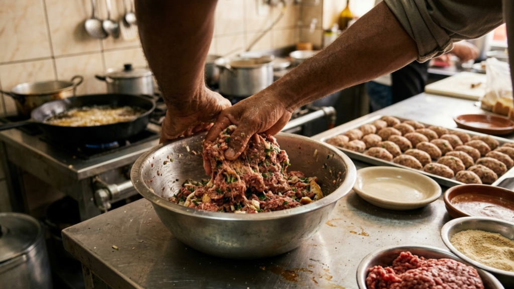 Chefes de cozinha afirmam: “Para o bolinho de carne moída não desmanchar ao tocar no óleo quente, não use apenas ovo para dar liga, mas adicione 2 fatias de pão de forma umedecidas no leite e amasse bem com as mãos por 3 minutos antes de enrolar.”