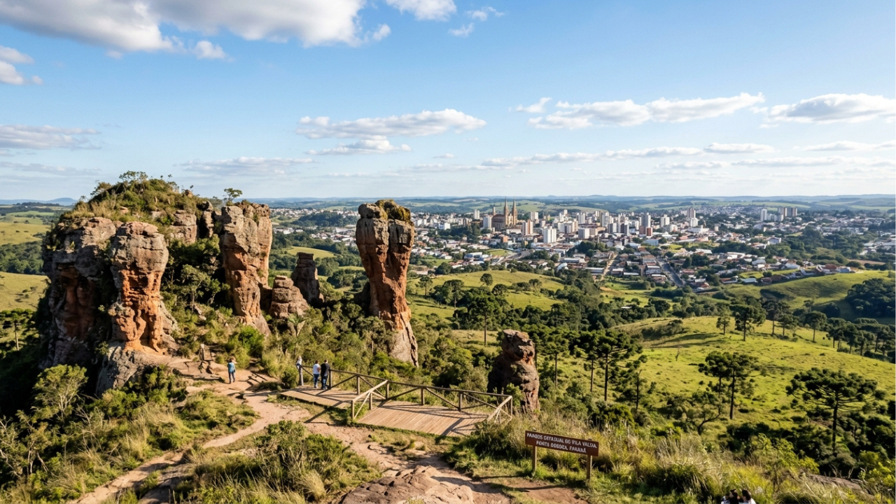 O cenário do Paraná com mais de 300 milhões de anos onde torres de pedra formam uma paisagem que parece saída de um filme