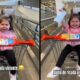 Menina sorridente em carrinho de compras, com mãos erguidas em duas cenas. Texto 'Áudio de risada viciante'