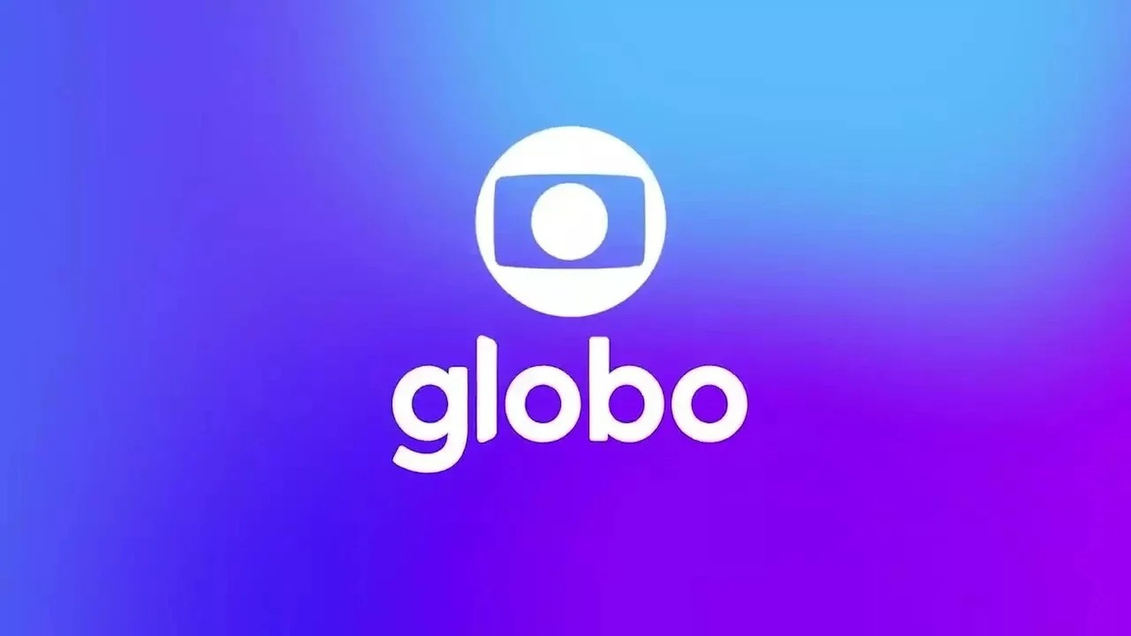 Logotipo da Globo em branco com a palavra 'globo' em fundo gradiente azul e roxo
