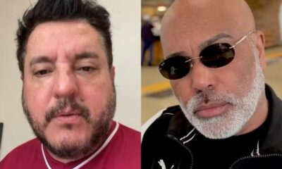 Homem com cabelo e barba escura. Homem careca com óculos e barba grisalha