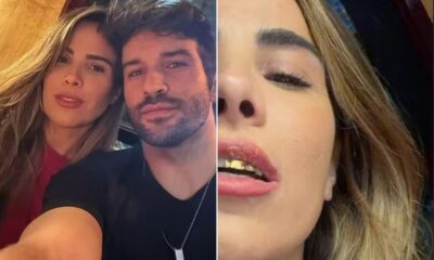 Wanessa Camargo e Bruno Bevan em selfie, e detalhe do dente de Wanessa com ouro comestível