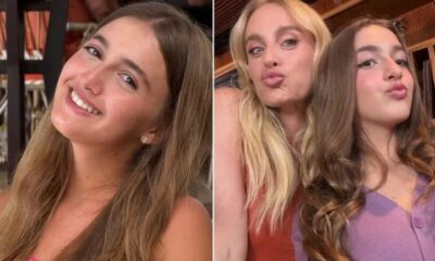 Angélica e a filha Eva Huck posam para selfie fazendo bico e Eva sorrindo em imagem dividida
