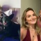 Díptico: mulher sorrindo com cachorro preto; duas mulheres sorrindo com cachorro branco e preto