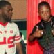 Duas fotos. Esquerda: homem barbudo de camisa esportiva. Direita: jovem com fones, polegares para cima.