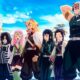 Grupo dos nove Hashira de Demon Slayer, incluindo Rengoku e Uzui, posam em céu azul