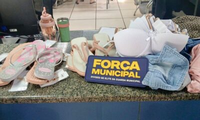 Produtos recuperados: sandálias, bijuterias, sutiãs, vestuário e placa da Força Municipal