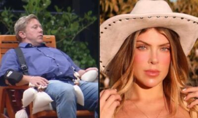 Sérgio Hondjakoff sentado, com sacos brancos; Ana Bruna de chapéu de cowboy, olhando para câmera
