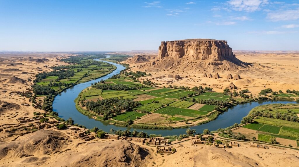 Uma mudança no Rio Nilo há 4.000 anos criou uma área fértil perto de Napata, no Sudão, ajudando a agricultura e o crescimento do antigo Reino de Kush