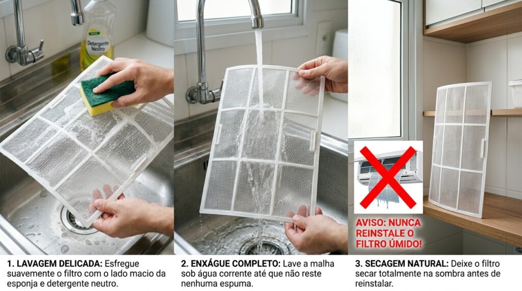 Passar uma bucha com detergente no filtro do ar-condicionado à noite antes de dormir: para que serve e por que recomendam repetir a cada 30 dias, para além de melhorar o gelo
