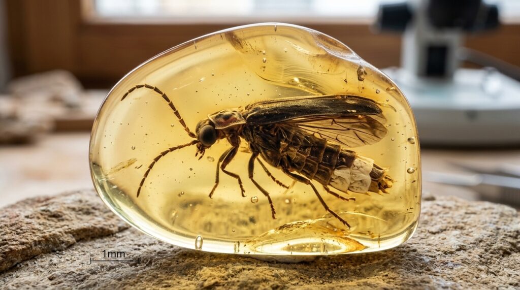 Um fóssil preservado em âmbar por 99 milhões de anos revela que vaga-lumes já produziam luz no Cretáceo, quando dinossauros habitavam as florestas de Mianmar