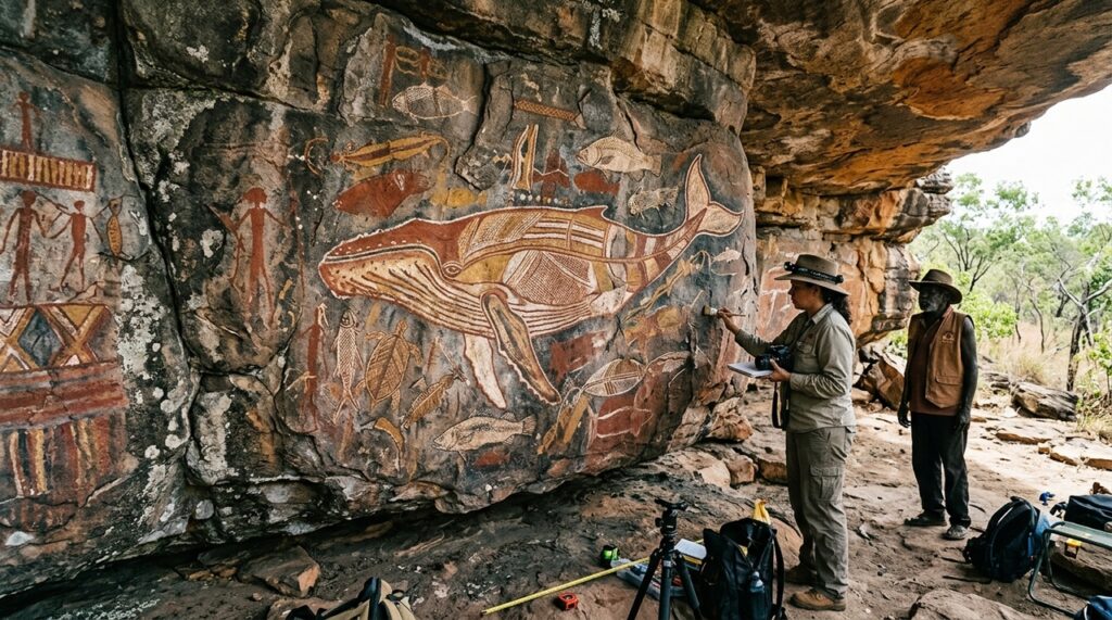 Serpente Arco-Íris gigante chama atenção em arte rupestre australiana: o que os arqueólogos descobriram em Awunbarna