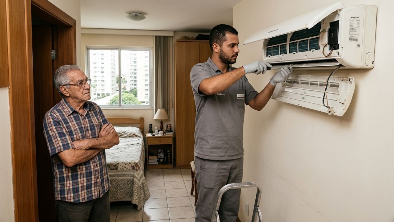 Aposentado compra ar-condicionado de R$ 3 mil parcelado em 12 vezes para enfrentar o calor e, no quinto mês, o aparelho para de gelar enquanto ainda faltam 7 parcelas