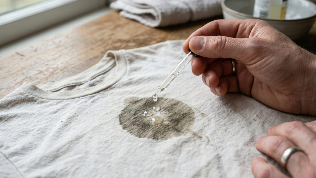 Aplicar detergente neutro puro sobre mancha de óleo recente: o truque simples antes da lavagem que descola a gordura da roupa sem esforço