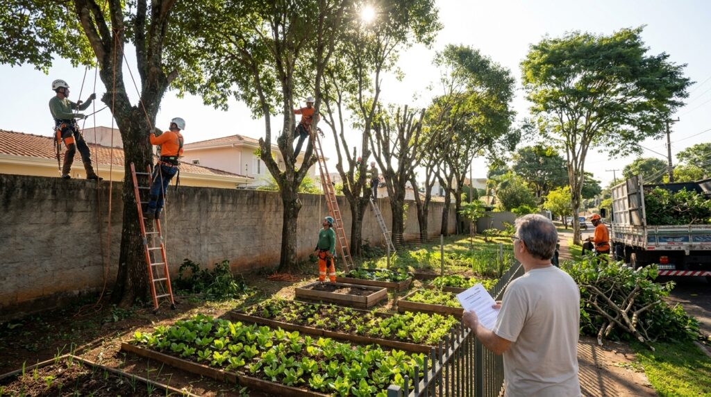 Morador planta 8 árvores de 6 metros na divisa da casa para sombrear a horta do vizinho, que perdeu R$ 4 mil em plantio, e a Justiça reconhece o plantio como retaliação e manda podar