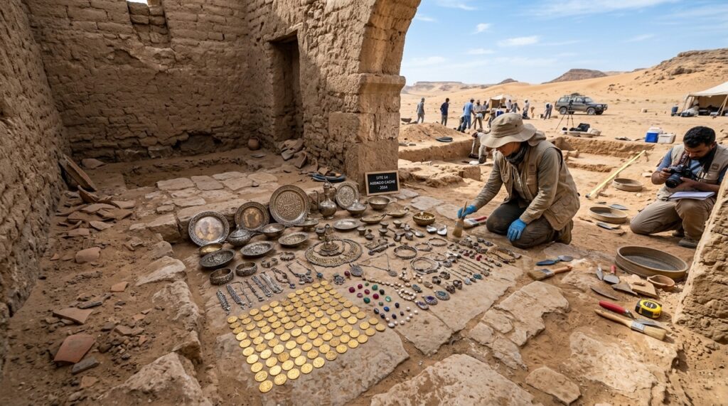Arqueólogos encontraram mais de 100 peças de ouro, prata e outros objetos na Arábia Saudita. O tesouro está ligado a uma antiga rota de peregrinação para Meca