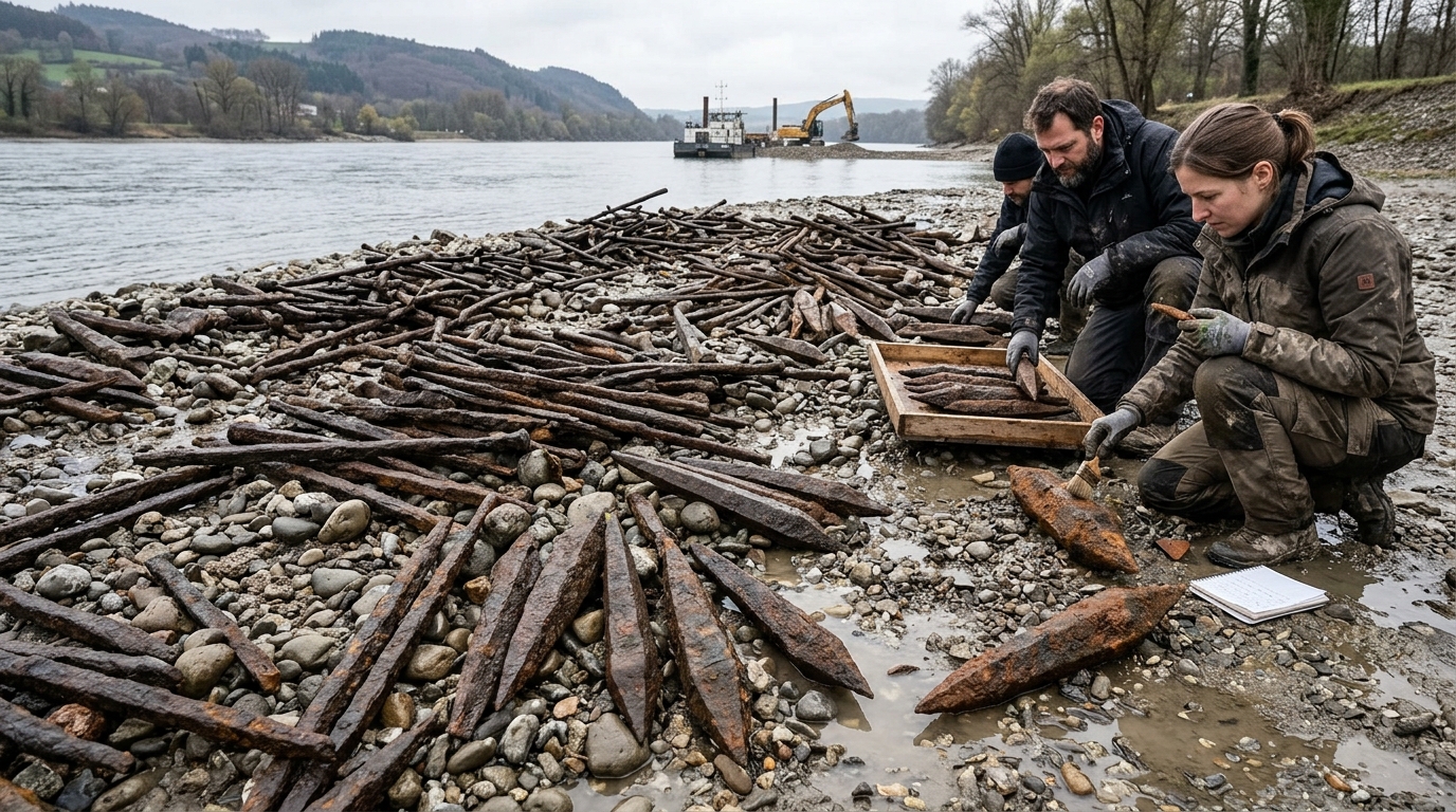 'Tesouro enferrujado' encontrado no rio Danúbio está cheio de barras de ferro de 2.000 anos que poderiam equipar um exército inteiro com armas
