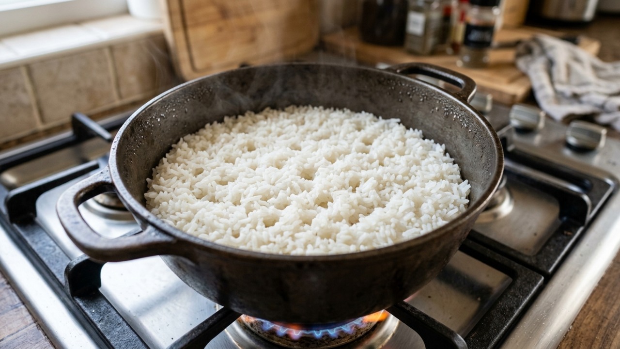 Chefs de cozinha afirmam: “Para o arroz ficar soltinho, não mexa depois de adicionar a água, mas deixe a panela quieta por cerca de 15 minutos até secar”